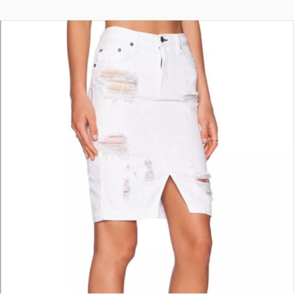 Rag and Bone Distressed Denim Pencil Skirt White Size 24